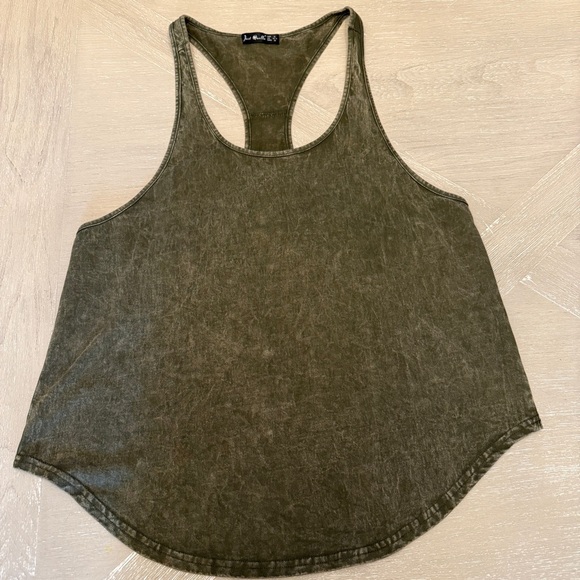 Acid Wash Green Sleeveless Racerback Tank Top - Picture 1 of 8